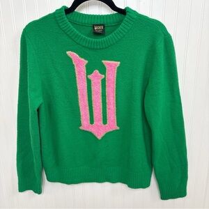 Target WICKED X Paul Tazewell Green & Pink “W” Fuzzy Crewneck Sweater Small